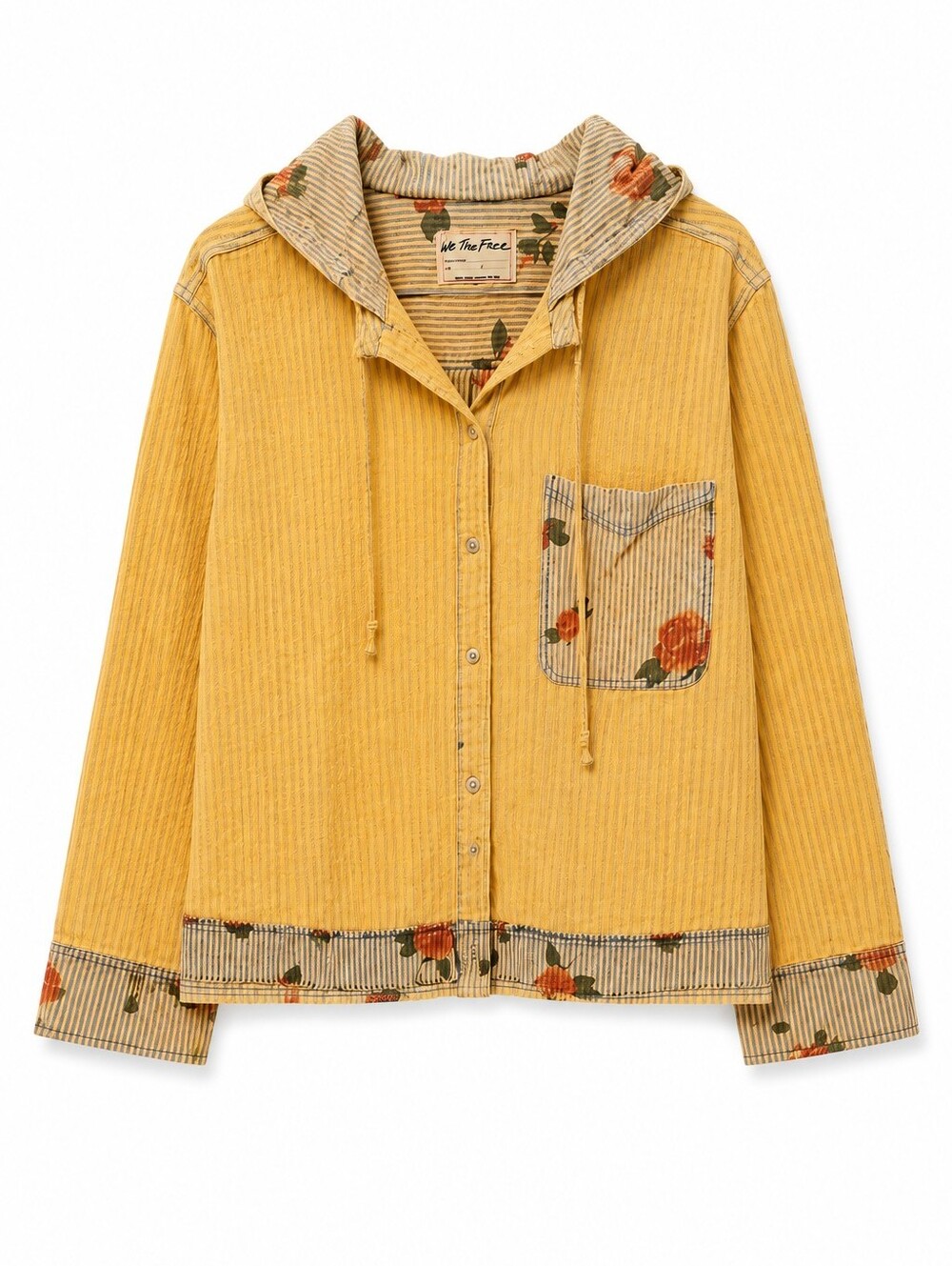 We The Free About To Slide Button Down Hoodie, L, Rare Boho, Orange
